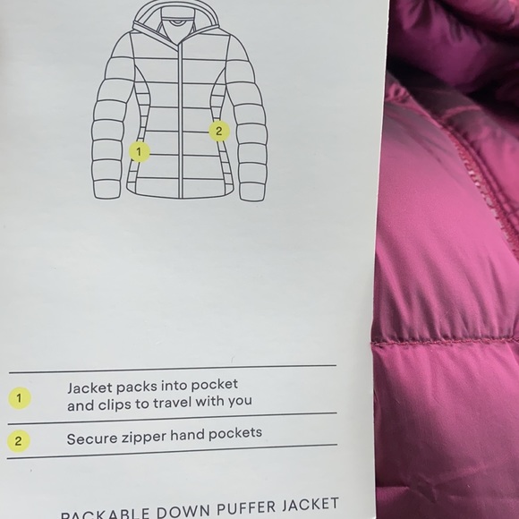 All in Motion Packable Down Puffer Jacket Magenta NWT XS - Picture 2 of 7